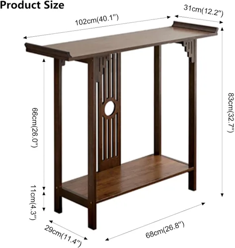 Miniatura 2 de Gdrasuya10 Mesa de sofá consola de bambú de nogal de 40 pulgadas, mesa de sofá vintage, mesa de consola estrecha y larga, estilo japonés, mesa