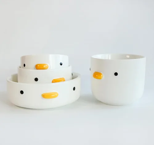 Miniatura 6 de PURROOM Tazón Divertido de Pato Lindo, Tazones de Sopa de Cerámica de Seguridad con Esmalte Hecho a Mano de 17oz, Tazón de Arroz de 4.6''. (500ML)