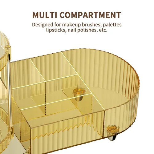 Miniatura 3 de Organizador de maquillaje giratorio para tocador, 2 bandejas de perfume con 5 compartimentos, almacenamiento de cosméticos y cuidado de la piel