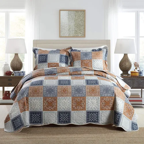 Miniatura 43 de Travan Juego de Edredón de 3 Piezas Tamaño King Colcha Acolchada Ligera Juego de Cubrecama Reversible con Estampado Floral Juego de Ropa de Cama