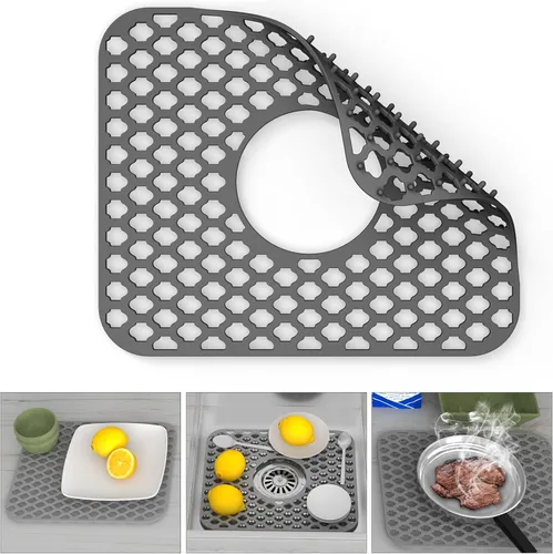 TOOVEM - Tapete protector para fregadero de cocina, rejilla protectora de fregadero de 13.58 x 11.6 pulgadas, forro antideslizante resistente al