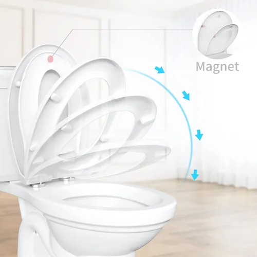 Miniatura 5 de R&T Asiento de inodoro redondo con asiento de entrenamiento para ir al baño integrado, asiento de cierre lento para niños y adultos, fácil