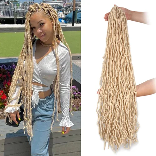 Miniatura 17 de Leeven Nuevas Trenzas de Ganchillo de Cabello con Locs Falsos Suaves de 24 Pulgadas de Largo Locs de Diosa Desgastados 6 Paquetes Negro Natural
