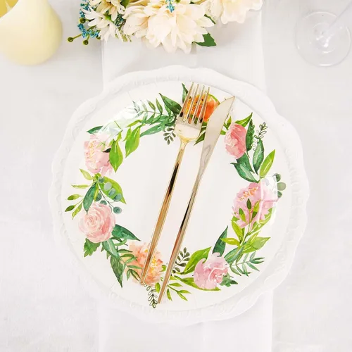 Miniatura 9 de Efavormart - Paquete de 25 platos de papel de primera calidad de flores primaverales de 9 pulgadas; platos llanos desechables de alta resistencia