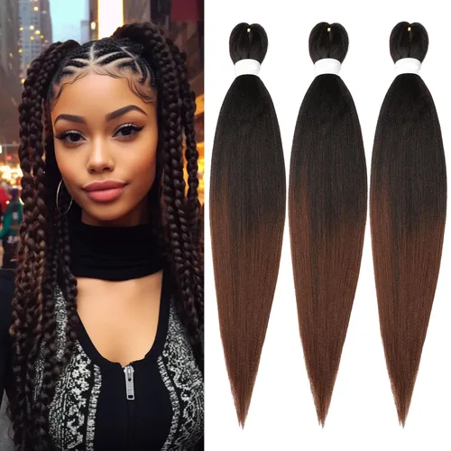 Miniatura 26 de Extensiones de cabello trenzado preestiradas para mujer, trenzas de caja, suave, sintético, sin nudos, textura Yaki, ajuste de agua caliente