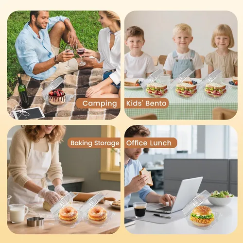 Miniatura 5 de NPLUX 25 Pack de Envases Desechables con Bisagras de Plástico Transparente y Engrosado para Llevar Alimentos, Recipientes para Tartas con Tapa, 5.8
