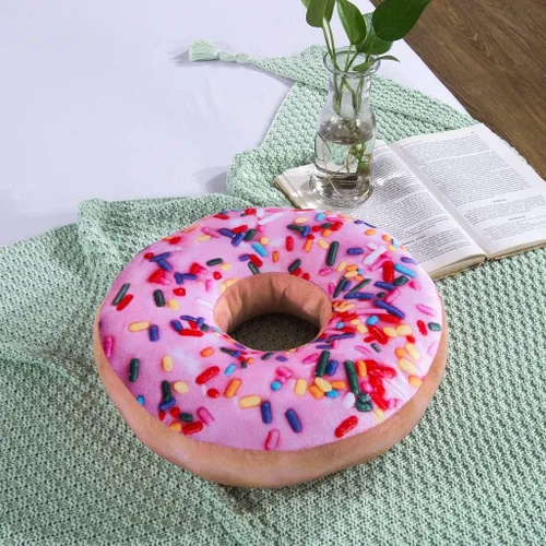 Miniatura 8 de HYSEAS Almohada redonda de 14 pulgadas, rosada con estampado digital 3D, decorativa, cómoda, suave, divertida, con forma de comida, cojín de asiento