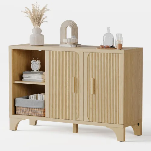 Miniatura 9 de Gabinete de buffet acanalado moderno de mediados de siglo con almacenamiento, aparador decorativo y armario de almacenamiento de credenza