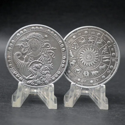 Miniatura 5 de Aomcisi Moneda creativa de doce constelaciones del zodiaco, monedas conmemorativas de plata antigua, decoración del hogar, manualidades, colección