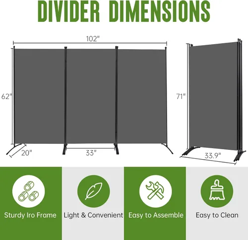 Miniatura 6 de JVVMNJLK Divisor de habitación interior, divisor portátil de oficina, pantalla de pared divisora de habitación, 3 paneles, divisores de pared