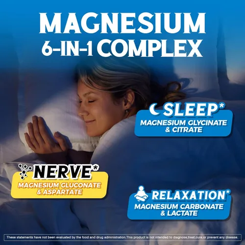 Miniatura 4 de Vitalibre Complejo de magnesio 6 en 1 para mujeres y hombres, 260 mg de magnesio elemental Máxima absorción Suplemento de magnesio quelado
