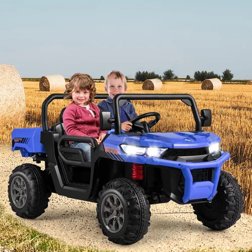 Miniatura 8 de Costzon Camión volquete con control remoto, UTV eléctrico de 12 V para niños con cama volquete eléctrica, función de balanceo, pala, 4 suspensiones