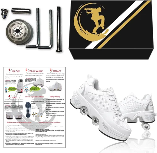 Miniatura 7 de Zapatos de patinaje para mujer, cuatro rondas, zapatos de patines de ruedas para niños que se convierten en patines de ruedas, zapatos ligeros al