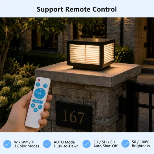 Miniatura 7 de Luz solar para exteriores, 7.9 pulgadas, acero inoxidable IP65, impermeable, lámpara de poste cuadrada, regulable, lámpara de columna de paisaje [M]
