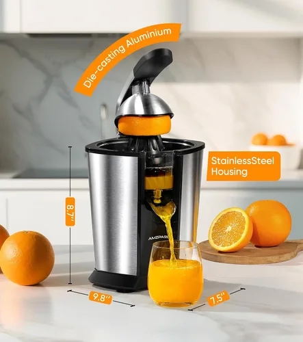 Miniatura 6 de exprimidor de naranja eléctrico, exprimidor de cítricos con 2 conos y mango de agarre suave para exprimir sin esfuerzo, máquinas extractoras de jugo