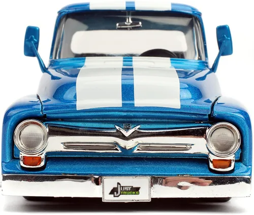 Miniatura 3 de Jada Just Trucks 1:24 1956 Ford F-100 - Coche fundido a presión con rayas azules y blancas con estante para neumáticos, juguetes para niños y adultos