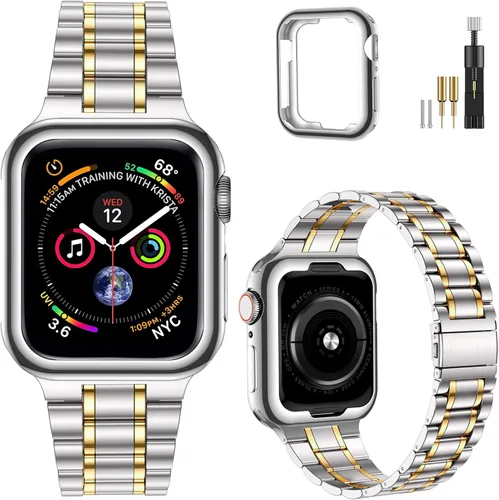 Miniatura 10 de MioHHR - Correa de acero inoxidable sólida compatible con Apple Watch de 1.5 pulgadas (Series 3/2/1) 1.6 pulgadas (Series SE/6/5/4) 1.61 pulgadas