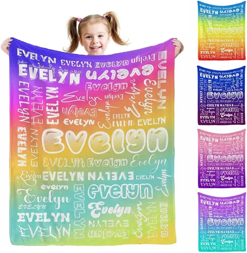 Miniatura 10 de Manta personalizada AOFUN con texto de nombre para adultos y niños, regalo para cumpleaños, boda, Día de San Valentín, 40x30 pulgadas, Estilo 1