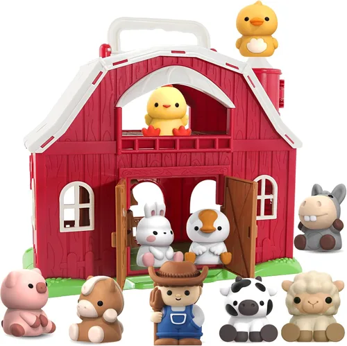 Juguete de granero grande de animales de granja para niños de 1, 2 y 3 años, juguetes Montessori educativos para niños pequeños, juego de simulación