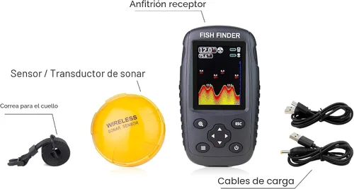 Miniatura 5 de ecosonda portátil recargable, sensor de sonar inalámbrico, localizador de profundidad con tamaño de los peces, contorno del fondo, pantalla LCD a