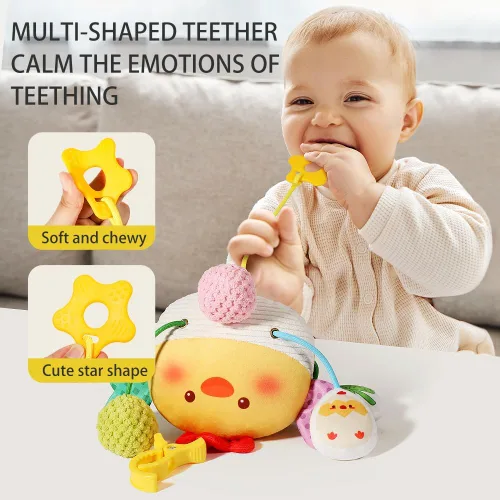Miniatura 5 de Juguetes de Asiento de Coche Colgantes para Bebés de 0 a 6 Meses, Niño o Niña – Juguete de Bebé con Tira de Pollo, Sonajero, Espejo, BB Squeaker