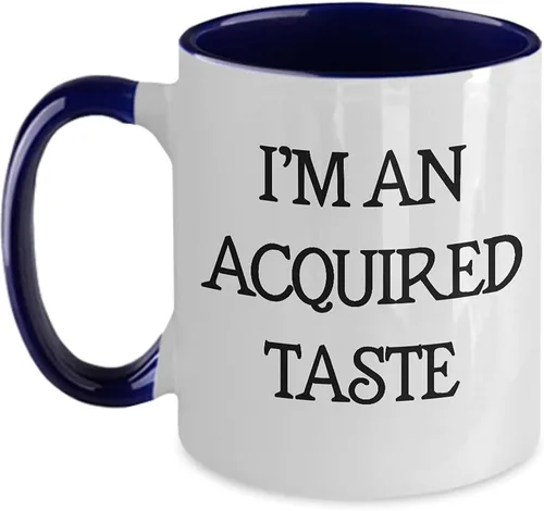 Miniatura 3 de Taza de café blanca de dos tonos con texto en inglés "I'm An Acquired Taste