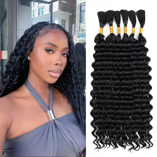 Miniatura 41 de Cabello bohemio para trenzar de 18 pulgadas, 2 paquetes de cabello ondulado profundo a granel para trenzas bohemias, sin trama, extensiones