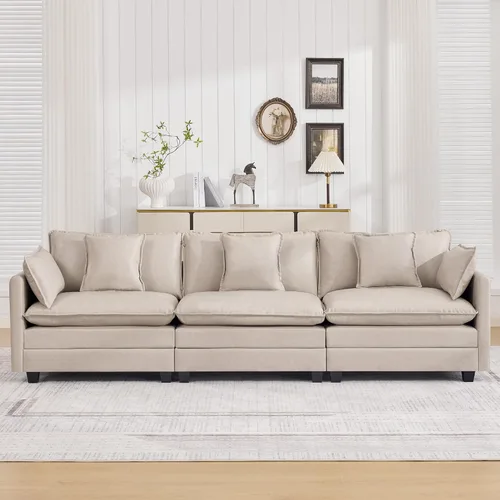 Miniatura 36 de Otomán de Sofá Moderno de Chenille Nube de 35'', Otomán Rectangular para Sofá Seccional Modular, Beige