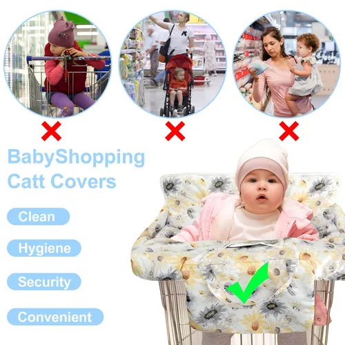 Miniatura 4 de Funda negra para carrito de compras para bebé, funda para silla alta 2 en 1 con arnés de seguridad, fundas multifuncionales con patrón de margaritas