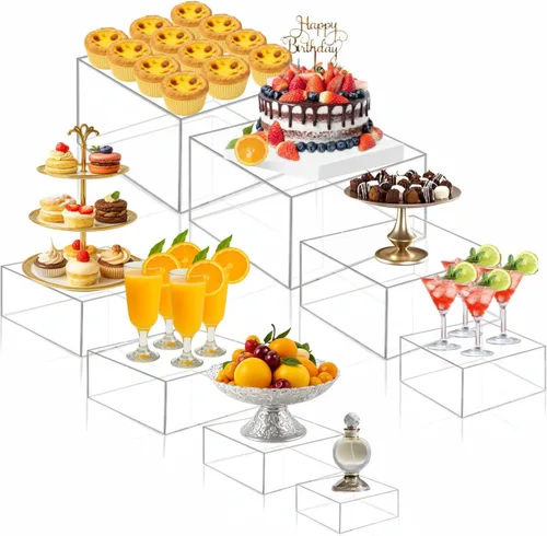 Geelin Paquete de 8 elevadores acrílicos para buffet - Cajas cúbicas decorativas de 3 a 10 pulgadas, soportes de exhibición con fondos huecos para