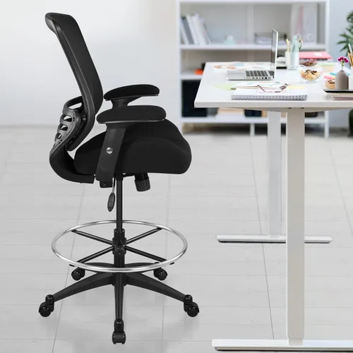 Miniatura 2 de BOLISS Silla de redacción ergonómica de malla de 400 libras, anillo de pie ajustable grande, reposabrazos ajustable en altura (negro)