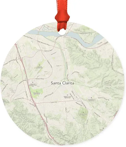 Miniatura 50 de Andaz Press Mapa de la ciudad de Estados Unidos redondo de madera natural MDF ornamento de Navidad, Akron, Ohio Vintage Mapa, 1 paquete, larga