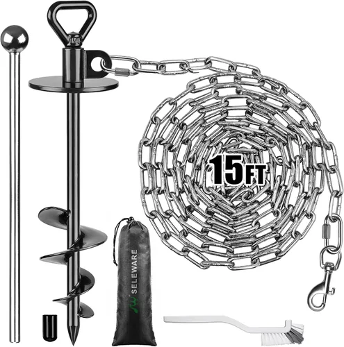 Miniatura 16 de SELEWARE Estaca de amarre para perro al aire libre, anclaje antióxido para perros grandes de hasta 220 libras, estaca giratoria gratuita para Negro C