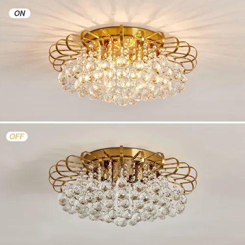 Miniatura 4 de CVKASH Candelabro de cristal de 4 luces moderno semi empotrado lámpara de techo iluminación de techo para sala de estar, pasillo, comedor, cocina