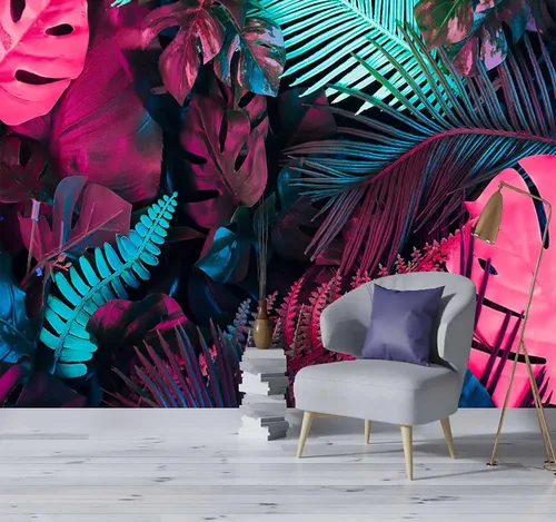 Miniatura 3 de Reyhui - Papel tapiz tropical de hojas de plátano, mural de pared de hoja de plátano, papel tapiz para pared de planta colorida, mural de pared