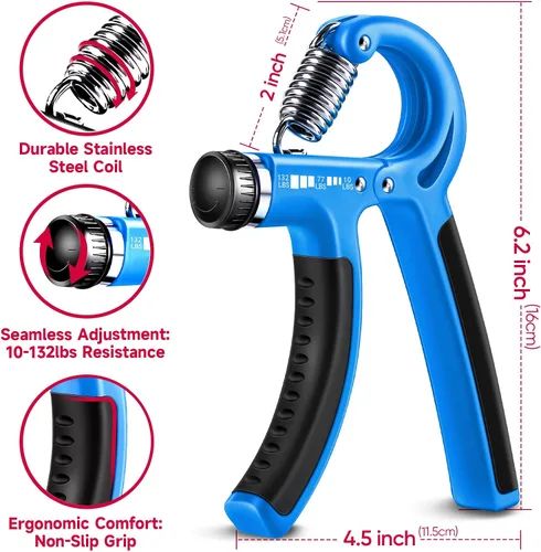 Miniatura 2 de FitBeast - Kit para fortalecer mano y dedos (5 accesorios), fortalece potencia de la mano y dedos y agarre, también fortalece la muñeca Azul claro