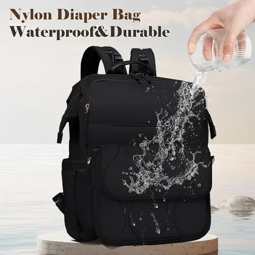 Miniatura 5 de miss fong Mochila para Pañales - Bolsa de Pañales para Bebé Mochila de Viaje para Pañales con Almohadilla Cambiadora de Pañales Mochila para Bebé