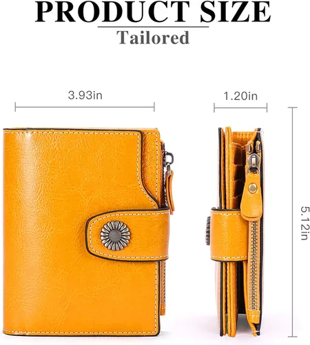 Miniatura 3 de FALAN MULE - Cartera pequeña plegable para mujer de cuero genuino, compacta, con bloqueo RFID, Aa_Yellow), 5206