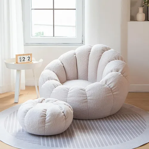 Miniatura 9 de Funda para silla de puf de pétalos de peluche, sofá Lazy Sack suave (sin frijoles) para niños, adultos, parejas, relleno de puf, espuma