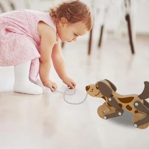 Miniatura 7 de Juguetes Montessori 1 2 3 4 Años Niños Niñas Juguete de Perro de Madera para Caminar y Tirar para Bebés y Pequeñas, Juguetes de Caminar y Tirar