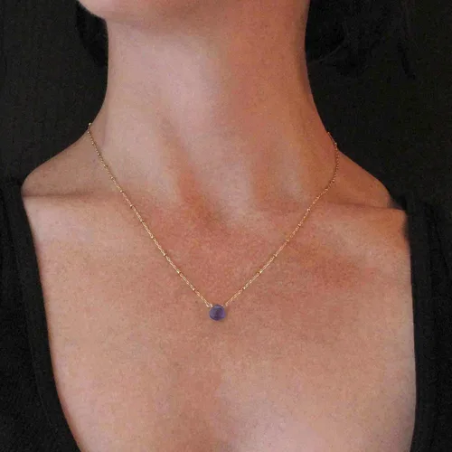 Miniatura 7 de Collar con colgante de piedra natal con piedra preciosa genuina, relleno de oro de 14 quilates, 18 pulgadas