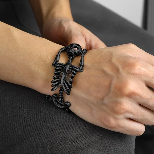 Miniatura 43 de U7 Pulseras góticas de calavera para hombres y mujeres, acero inoxidable, chapado en oro de 18 quilates, plata, negro, punk, esqueleto punk