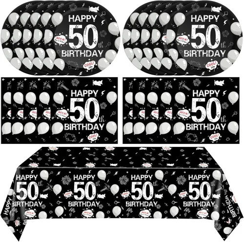 Miniatura 9 de Juego de 41 decoraciones para fiesta de cumpleaños número 13, color negro y rojo, incluye platos y servilletas, mantel para niños y niñas, dulce