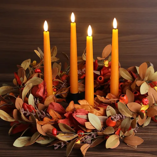 Miniatura 5 de Fanna Velas cónicas sin llama de cera real naranja de 9.6 pulgadas con temporizador, velas LED que funcionan con pilas para Halloween, cosecha