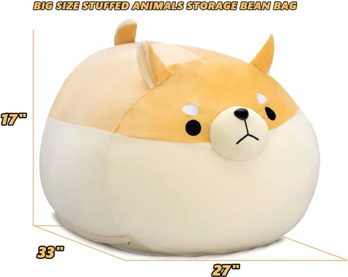 Miniatura 6 de Funda de puf de almacenamiento de animales de peluche para niños, silla de puf de perro amarillo Shiba Inu para niñas, organizador de juguetes
