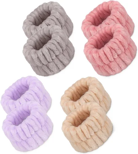 Pulseras de microfibra para spa, toallas de muñeca absorbentes para lavado facial, evitan que el agua se derrame por tus brazos (8 piezas)