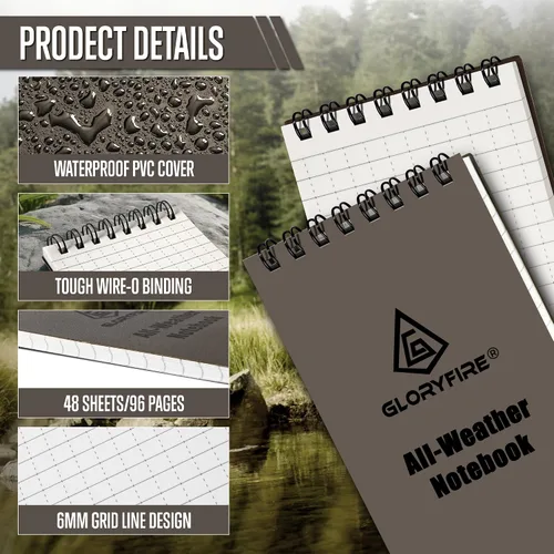 Miniatura 3 de GLORYFIRE - Cuaderno impermeable táctico para todo tipo de clima, con papel de cuadrícula impermeable para actividades al aire libre, grabación de 3