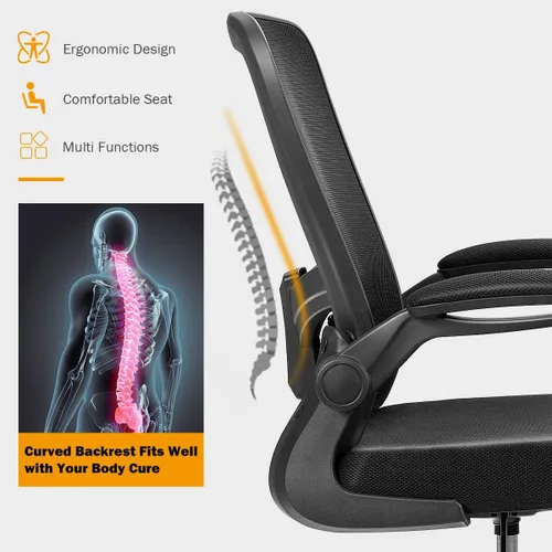 Miniatura 4 de Giantex Silla de dibujo, sillas de oficina con respaldo alto, con reposapiés, reposabrazos abatible, altura ajustable, silla de escritorio Negro