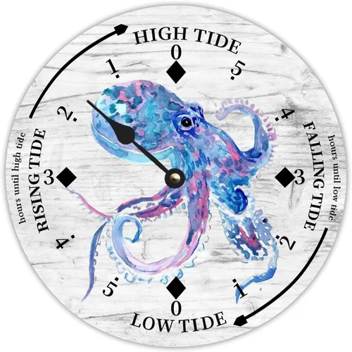 Miniatura 11 de Reloj de marea de estrella de mar oceánico, silencioso sin tictac, funciona con pilas, reloj de marea de madera, arte de pared, reloj de movimiento
