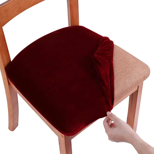 Smiry - Fundas de asiento de terciopelo para sillas de comedor, juego de 4, ajuste elástico, extraíbles, lavables, protectores de cojín de asiento